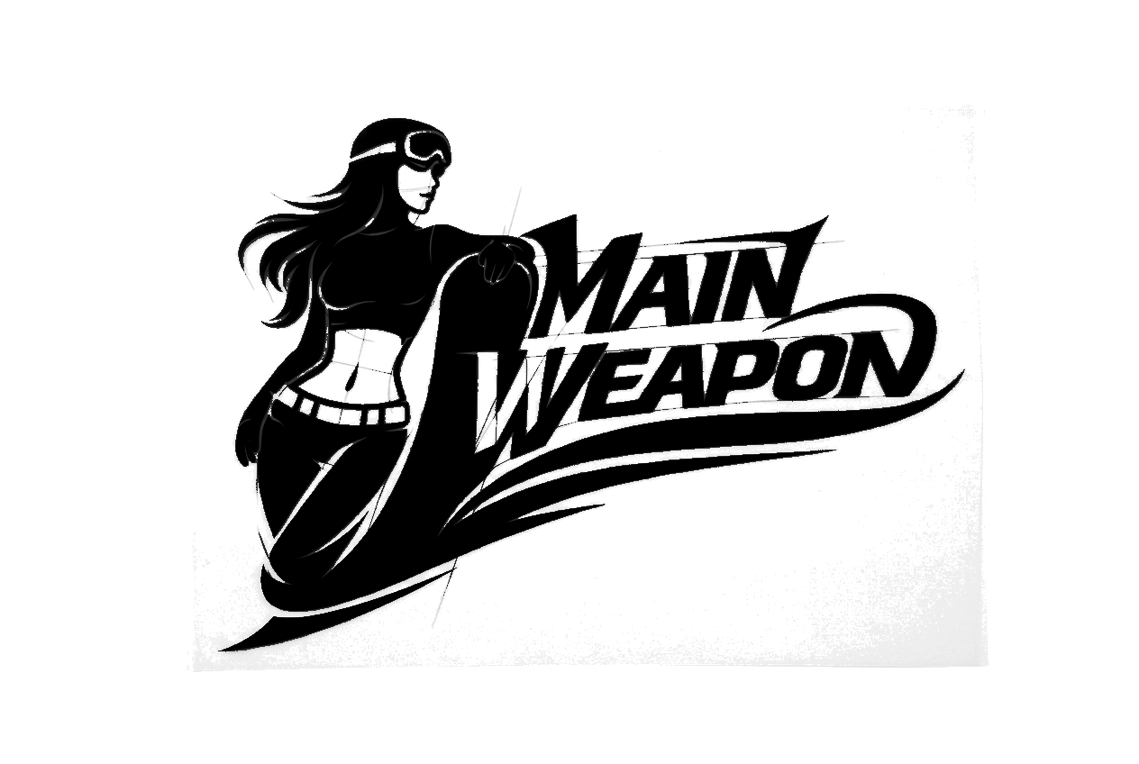 Main Weapon logo — woman on snowboard